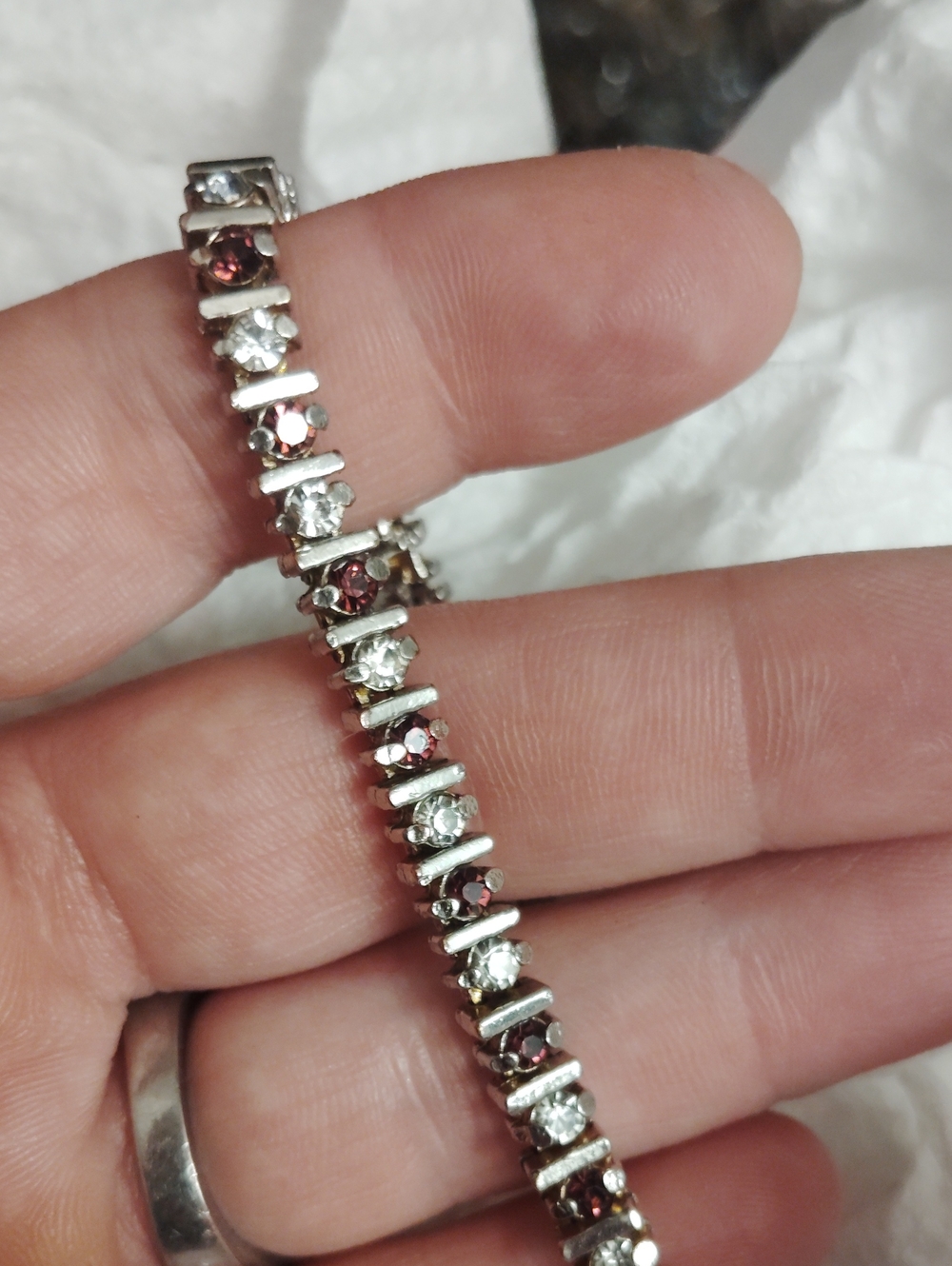 Gold & Silver-Tone Garnet and Clear Crystal Tennis Bracelet - Women Jewelry